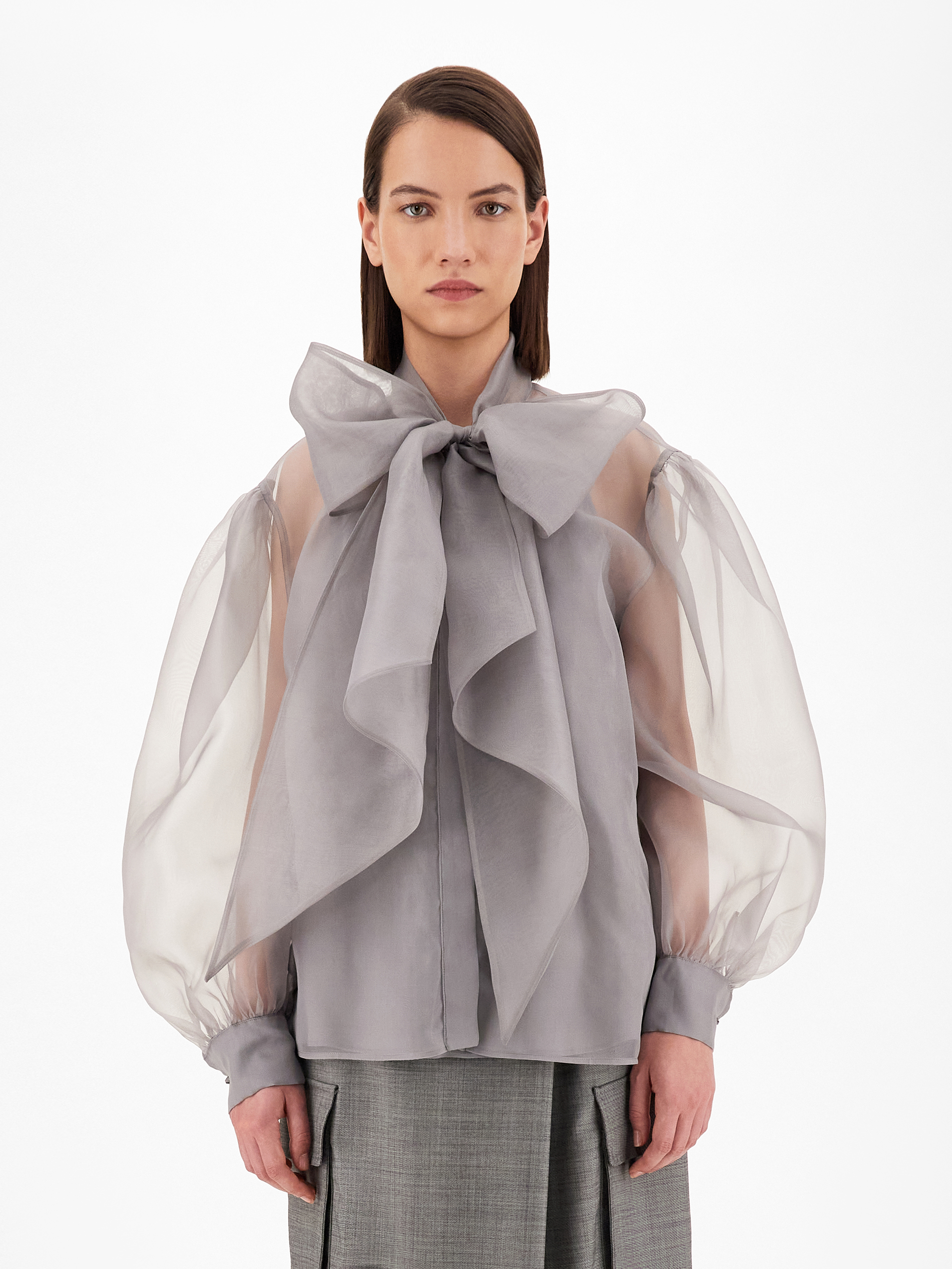 camicia seta grigio perla