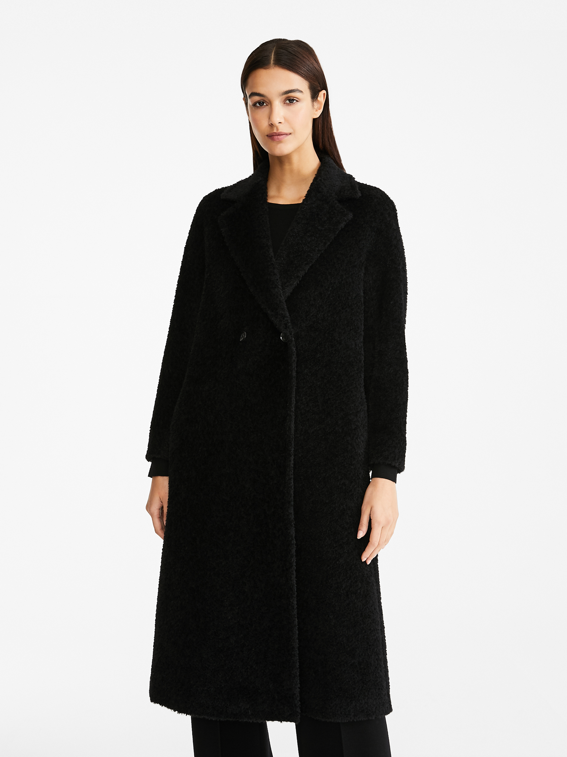Alpaca and wool coat, black - \