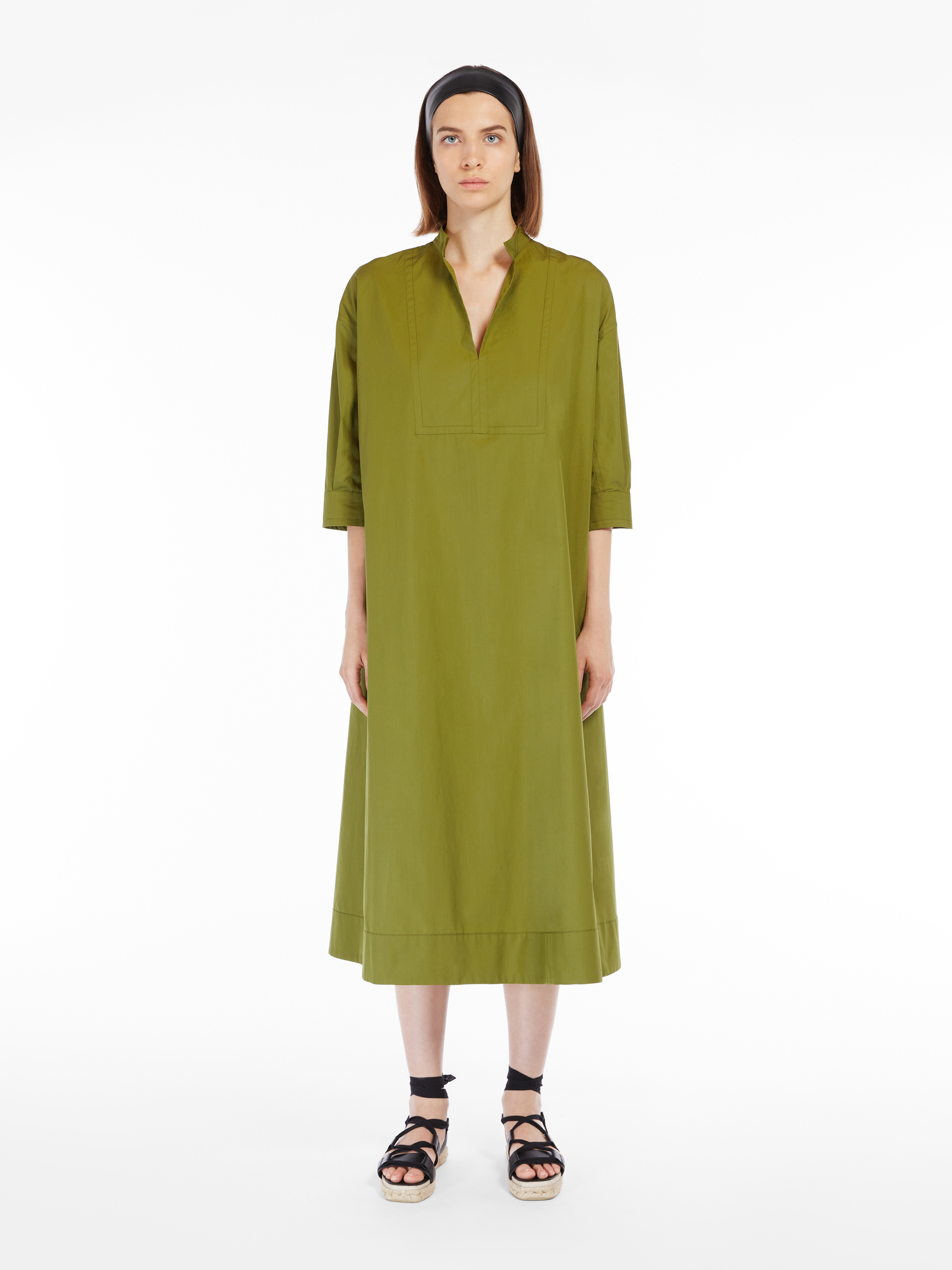 Cotton dress, olive green - \