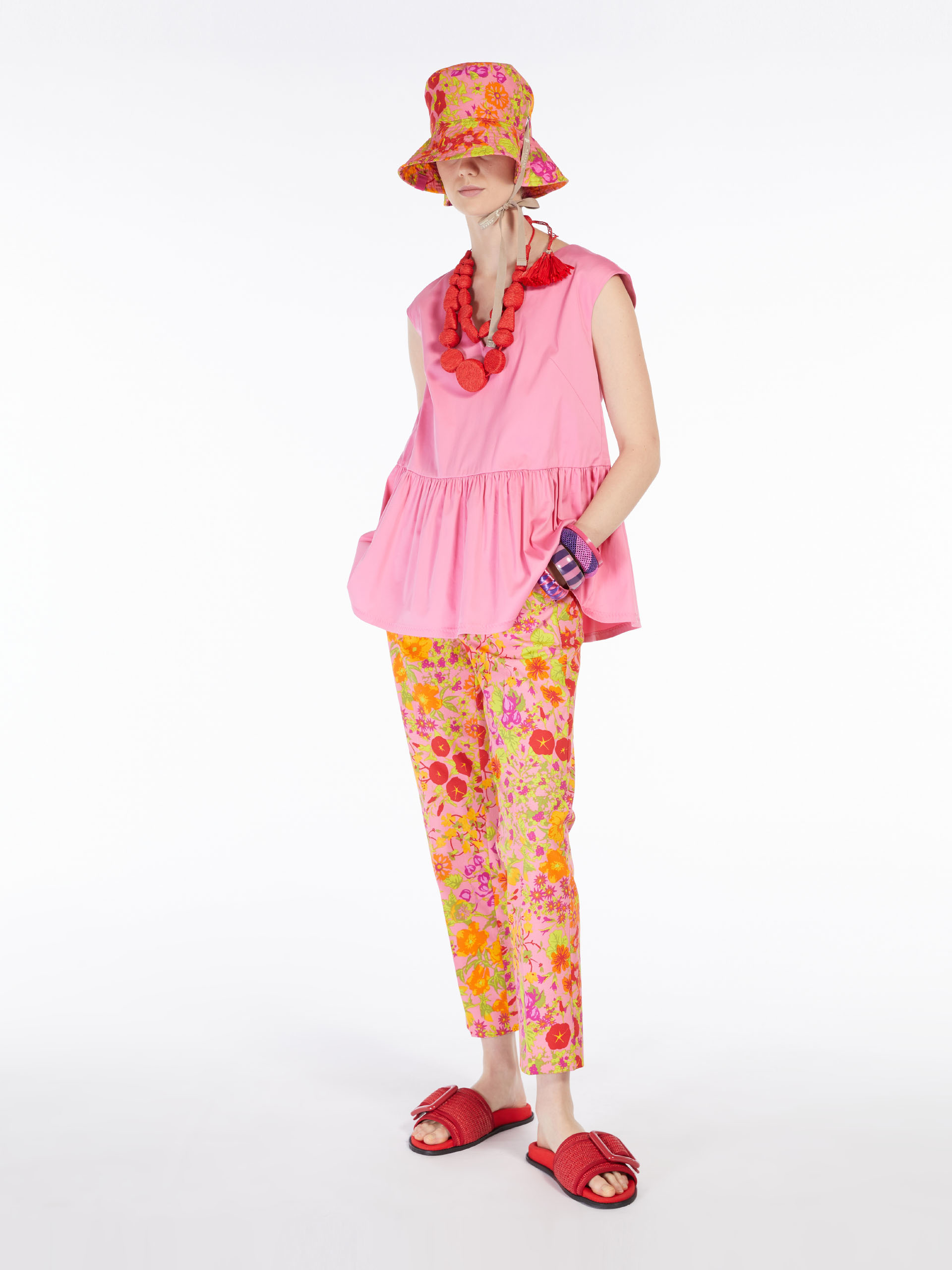 Cotton poplin top, pink - \