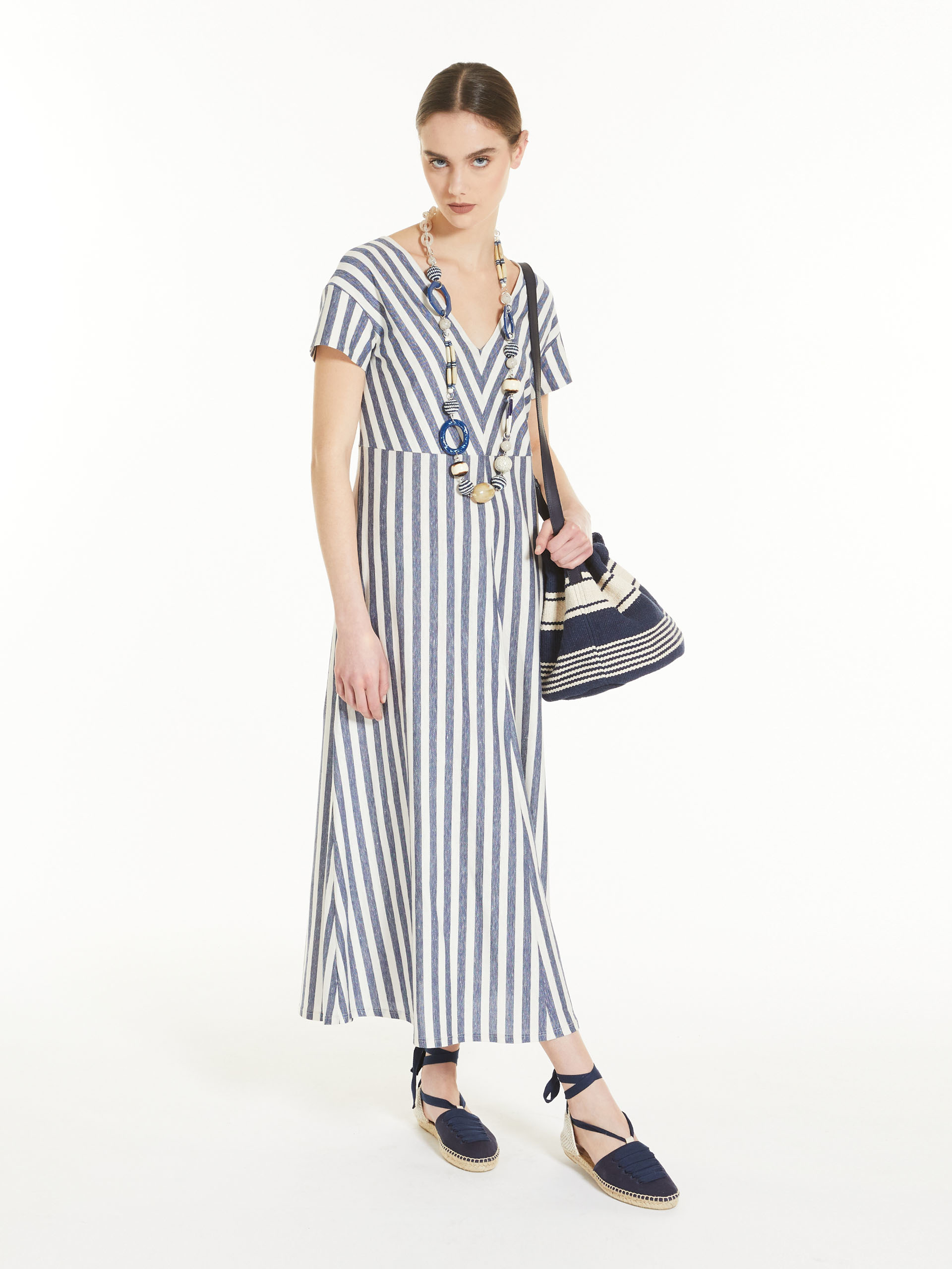 Cotton and linen jersey dress, navy 