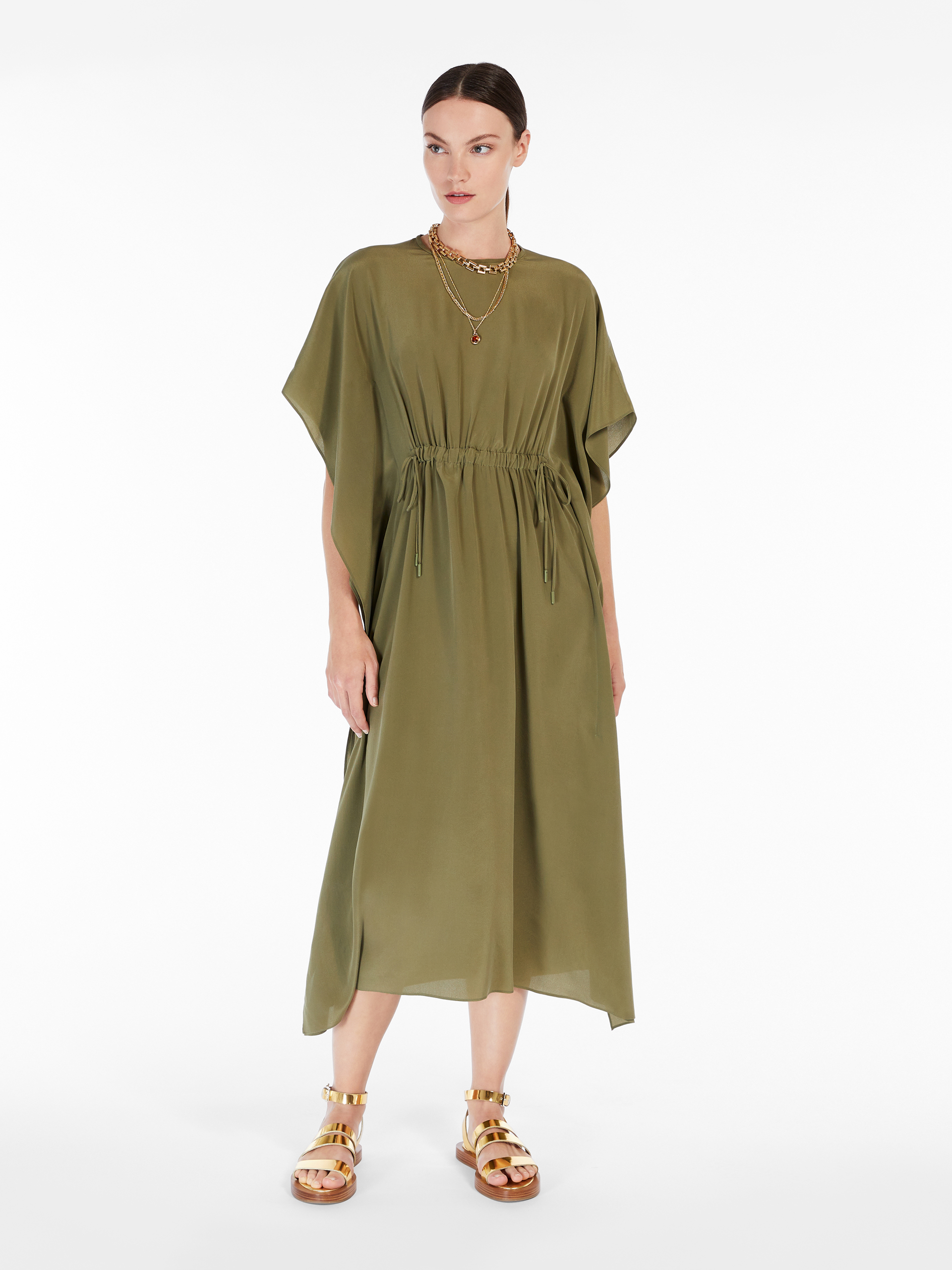 Crepe de chine dress, kaki - \