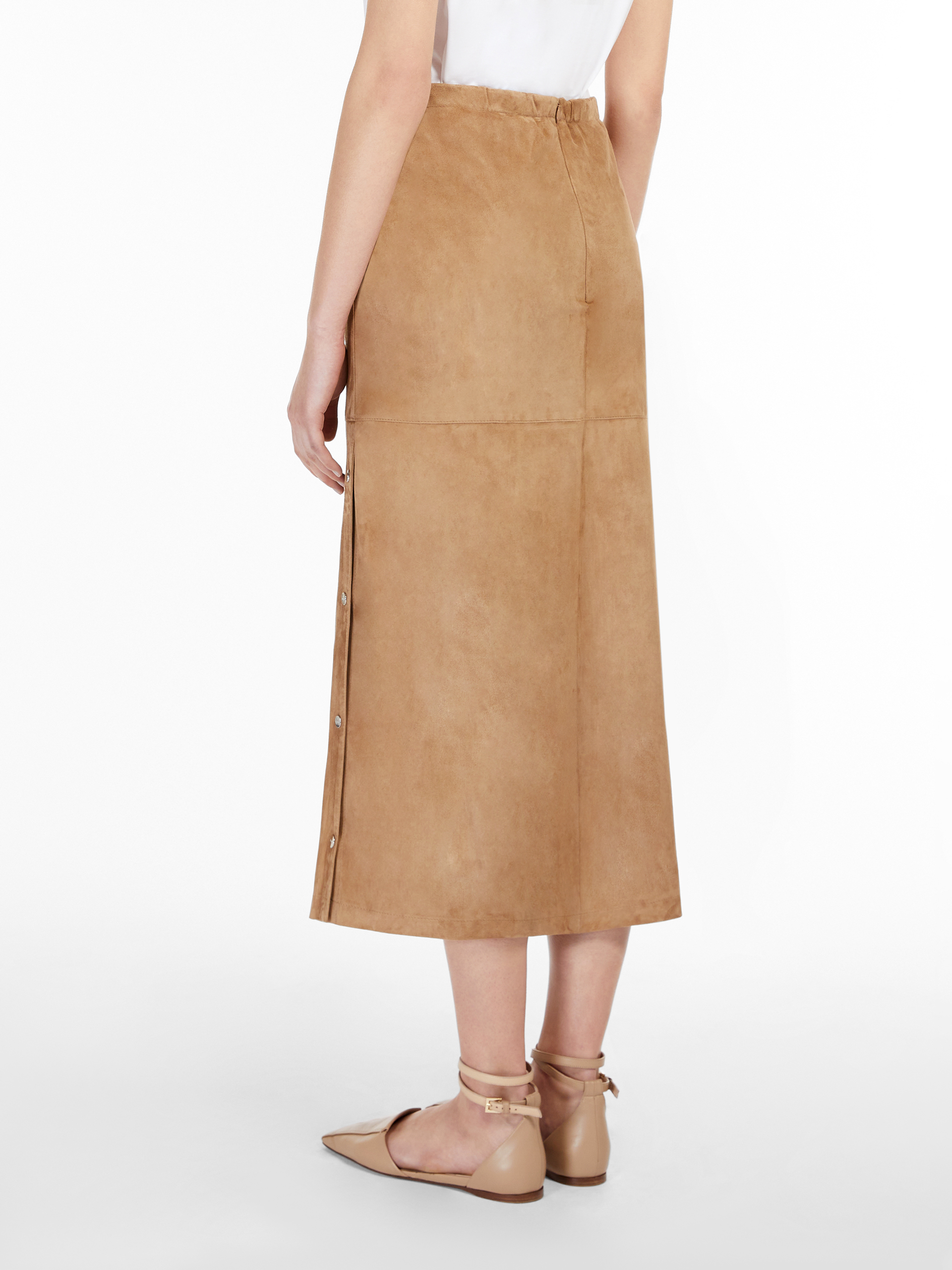 Gonna in pelle scamosciata, cammello - \