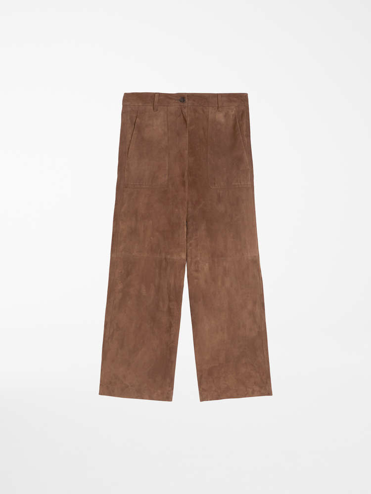 Pantaloni in pelle scamosciata, tortora - \