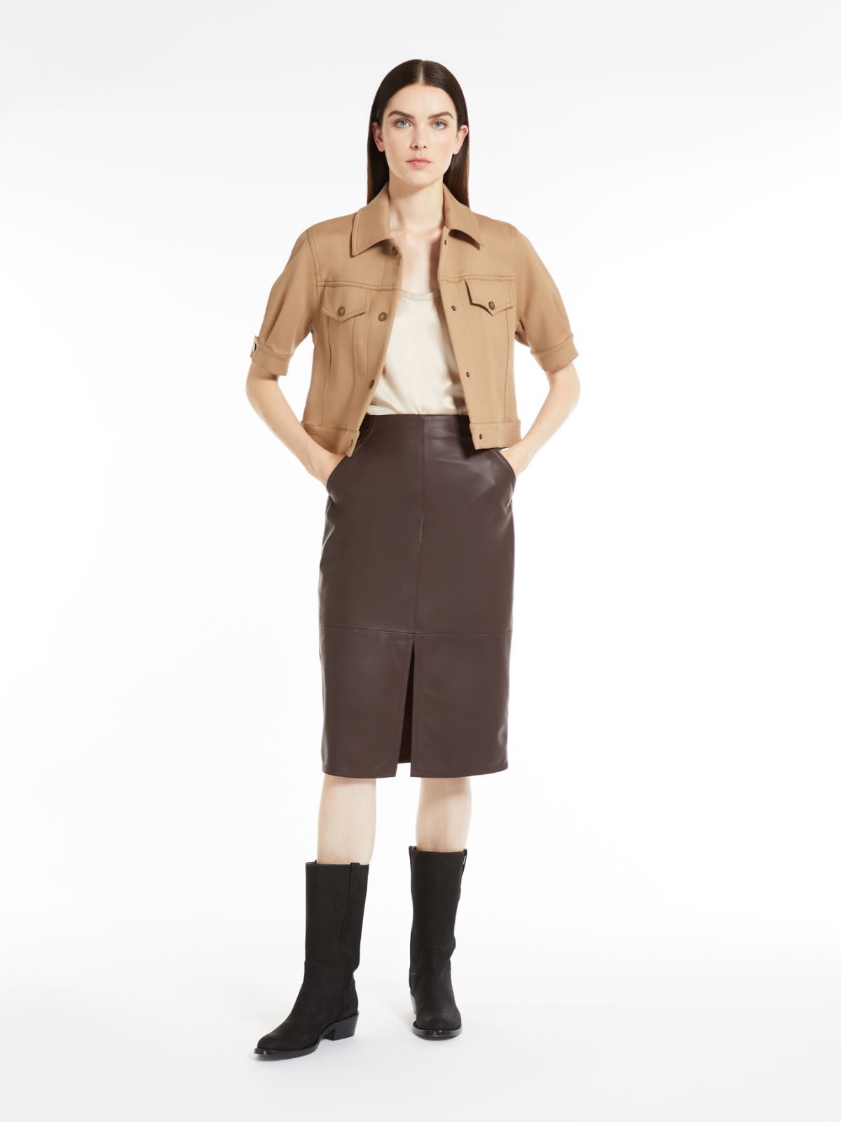 Nappa leather skirt - DARK BROWN - Max Mara