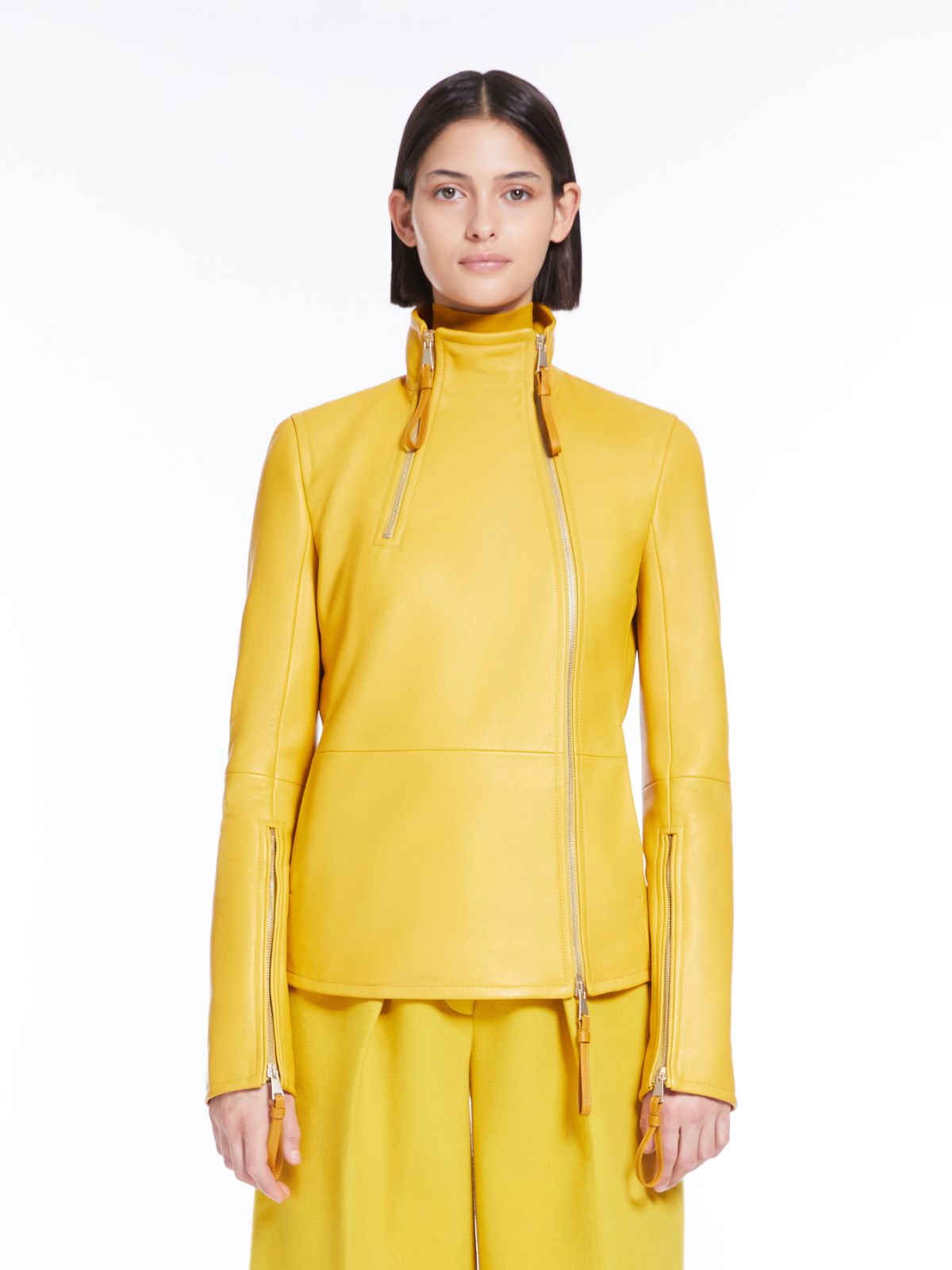 Leather biker jacket - YELLOW - Max Mara - 2