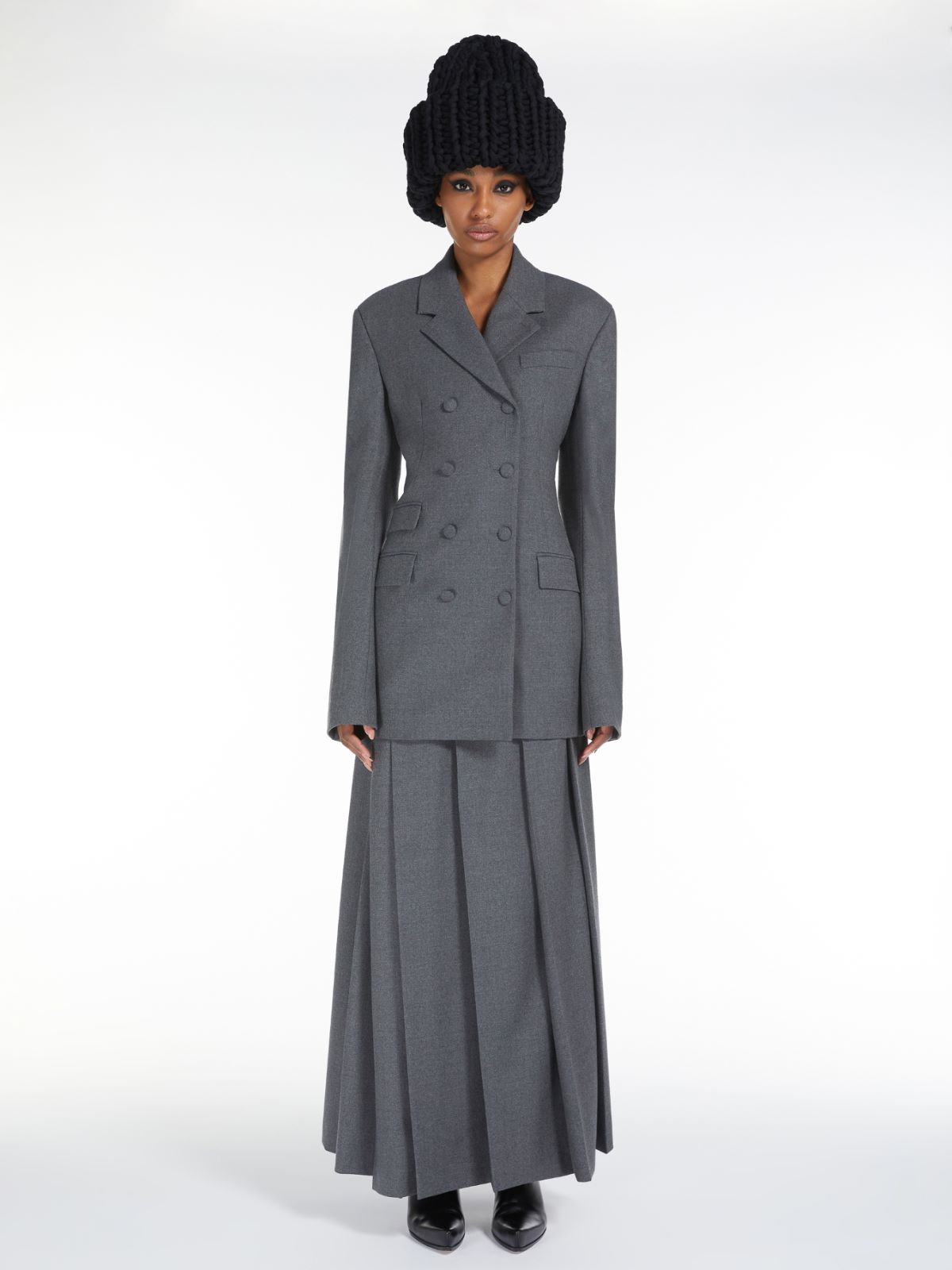 Double-breasted blazer in stretch wool - MEDIUM GREY - Max Mara