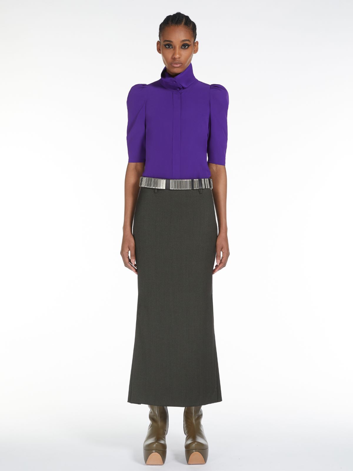 Stretch-wool long skirt - BLACK - Max Mara