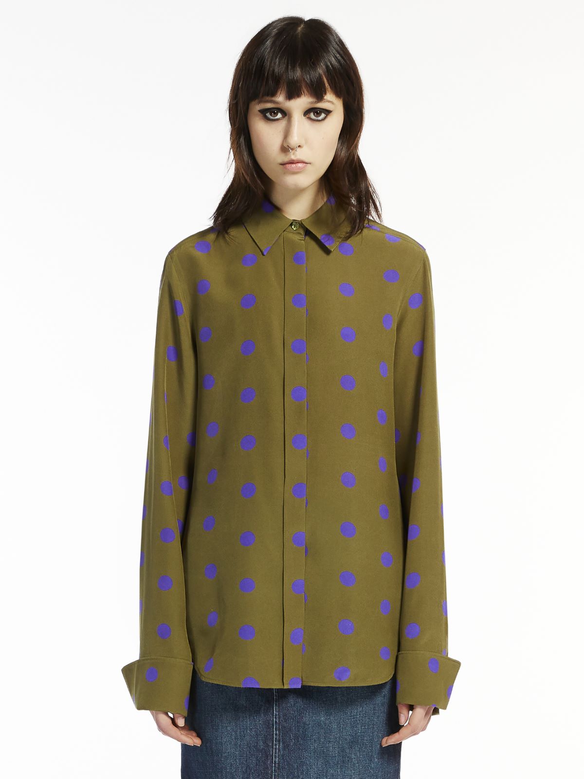 Pure silk polka-dot shirt - DARK GREEN - Max Mara - 2