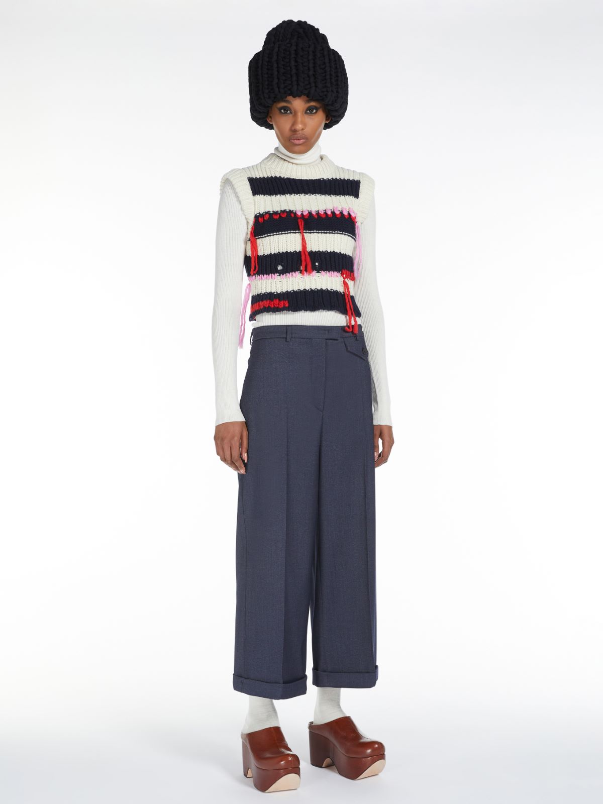Stretch-wool cropped trousers - NAVY - Max Mara