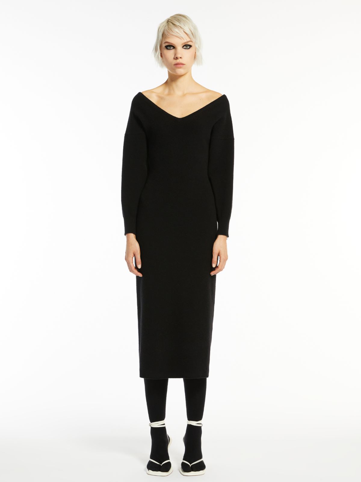 Low-cut dress in stretch cashmere - BLACK - Max Mara - 2