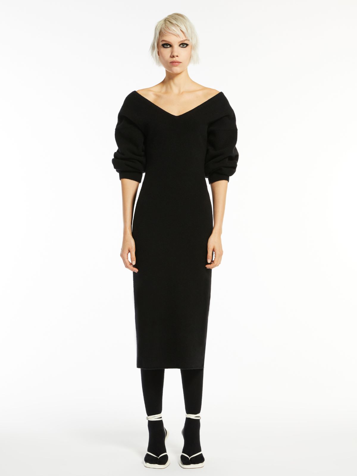 Low-cut dress in stretch cashmere - BLACK - Max Mara