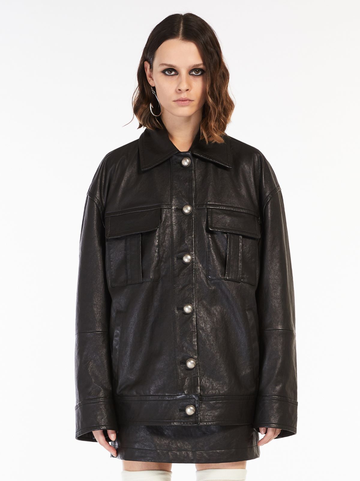 Oversized Nappa leather cropped jacket - BLACK - Max Mara - 2