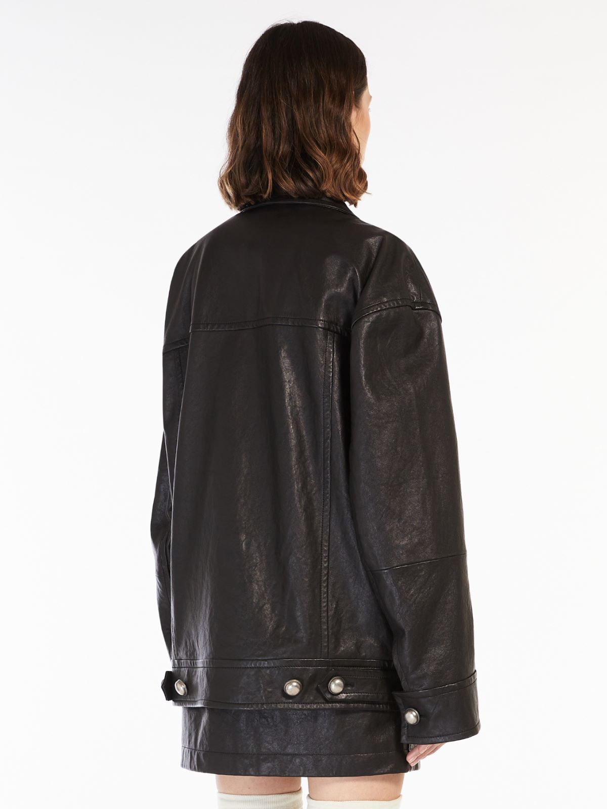 Oversized Nappa leather cropped jacket - BLACK - Max Mara - 3