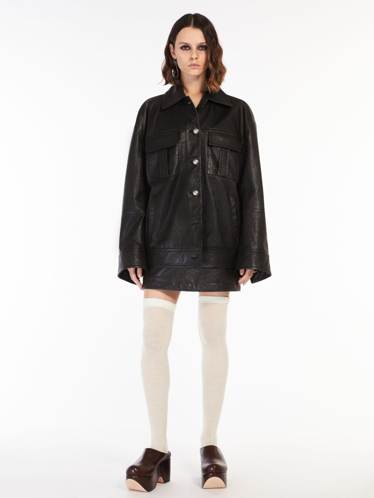 Oversized Nappa leather cropped jacket - BLACK - Max Mara