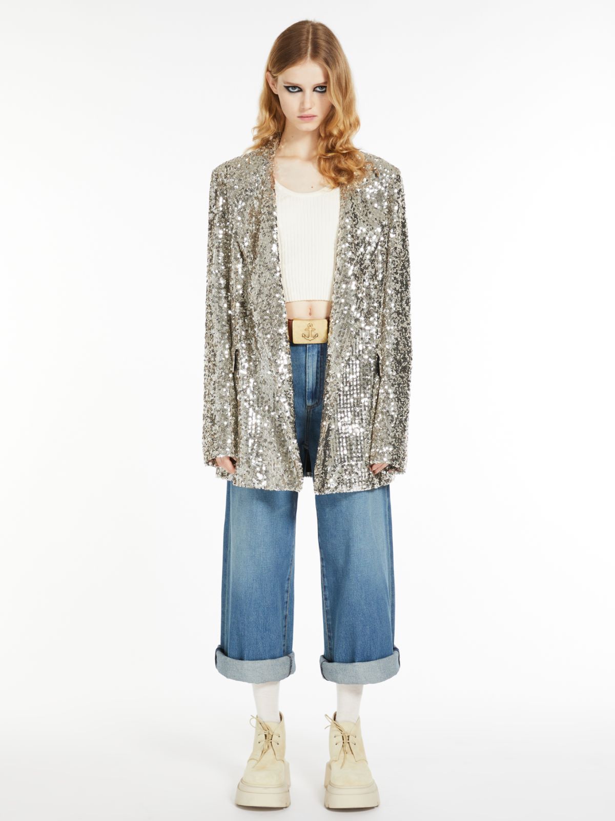 Stretch tulle blazer - SILVER - Max Mara