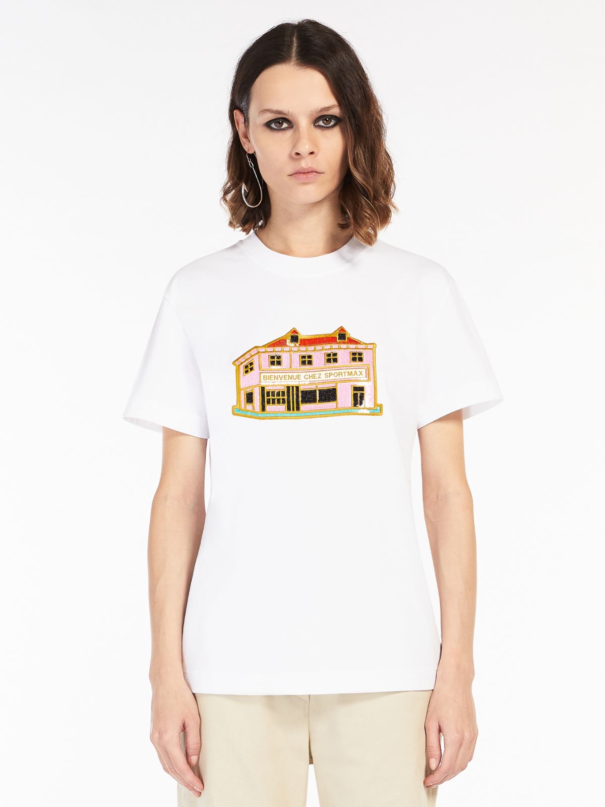 Embroidered cotton T-shirt - OPTICAL WHITE - Max Mara - 2