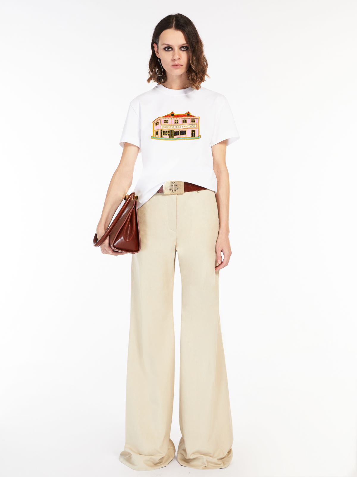 Embroidered cotton T-shirt - OPTICAL WHITE - Max Mara