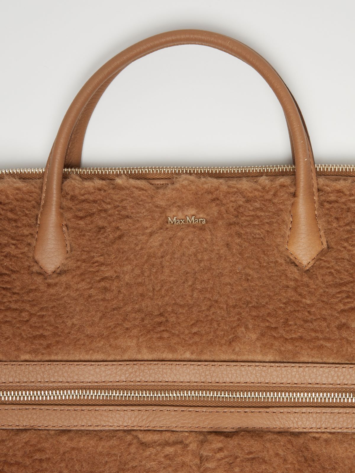Teddy and deerskin fabric briefcase - CAMEL - Max Mara - 3