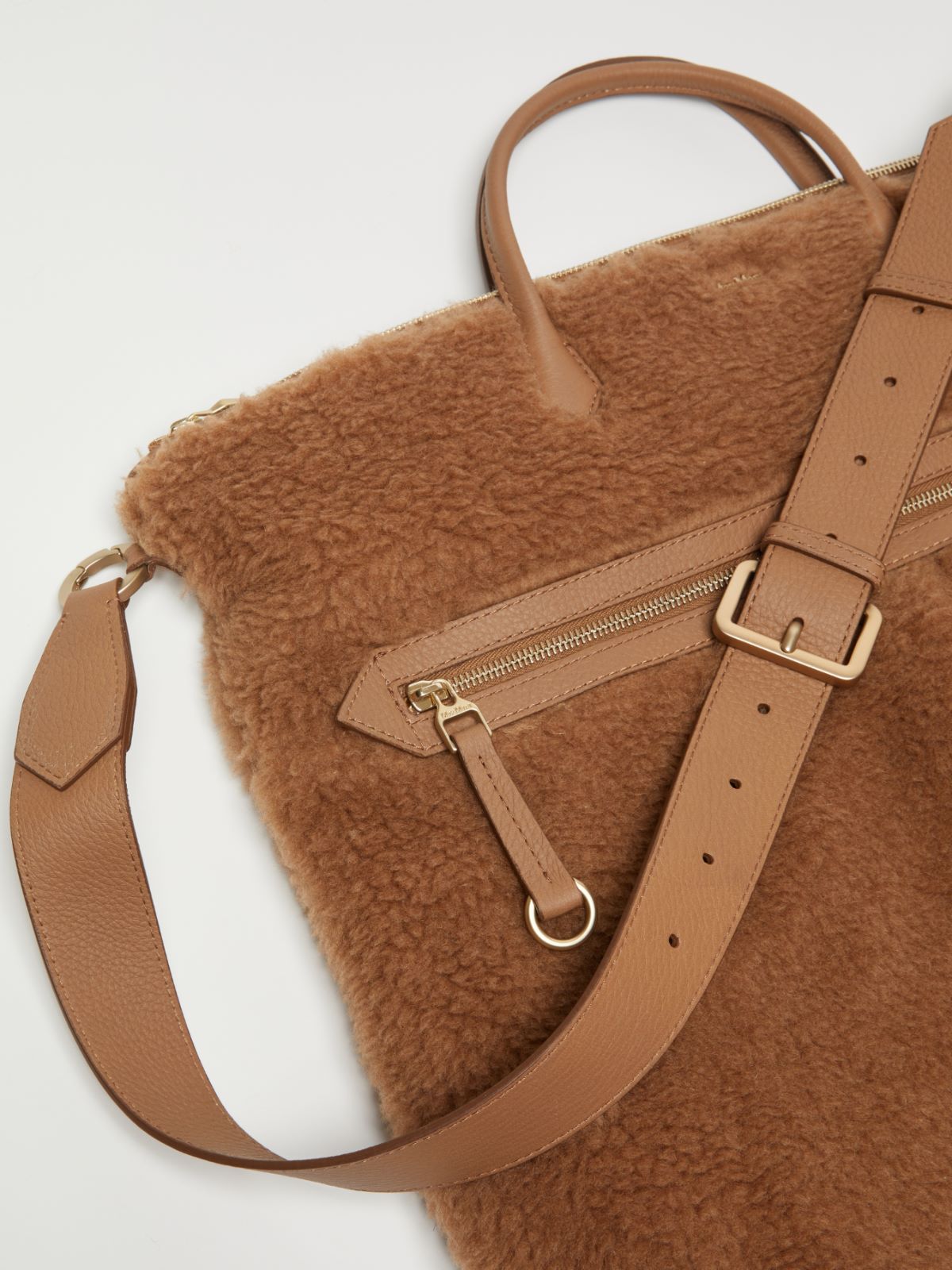 Teddy and deerskin fabric briefcase - CAMEL - Max Mara - 4