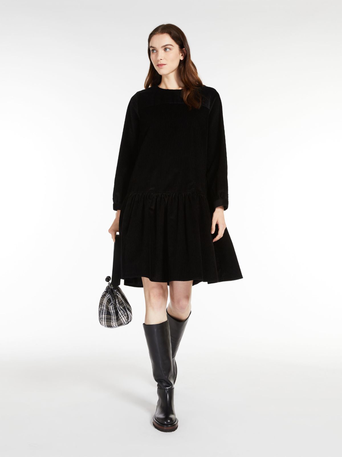 Cotton velvet dress - BLACK - Max Mara