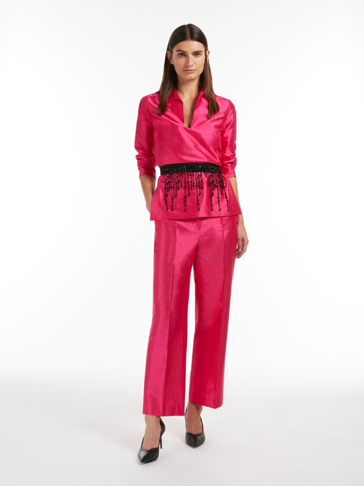 Silk shantung trousers, fuchsia - \