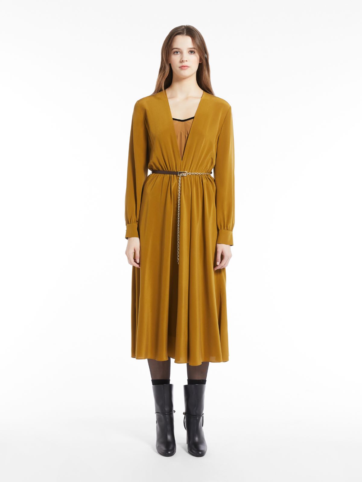 Silk crepe de chine dress - OLIVE GREEN - Max Mara - 2