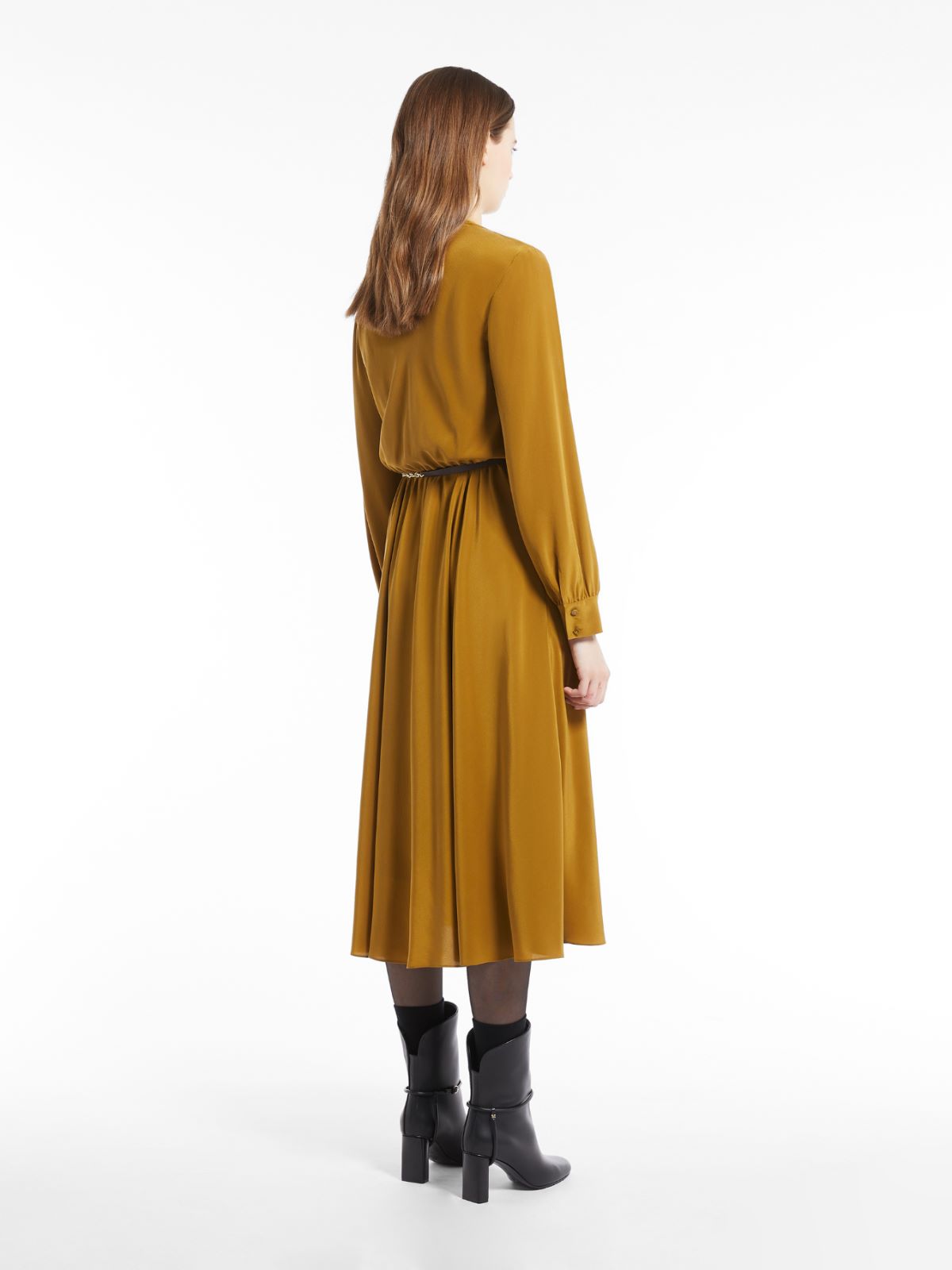 Silk crepe de chine dress - OLIVE GREEN - Max Mara - 3