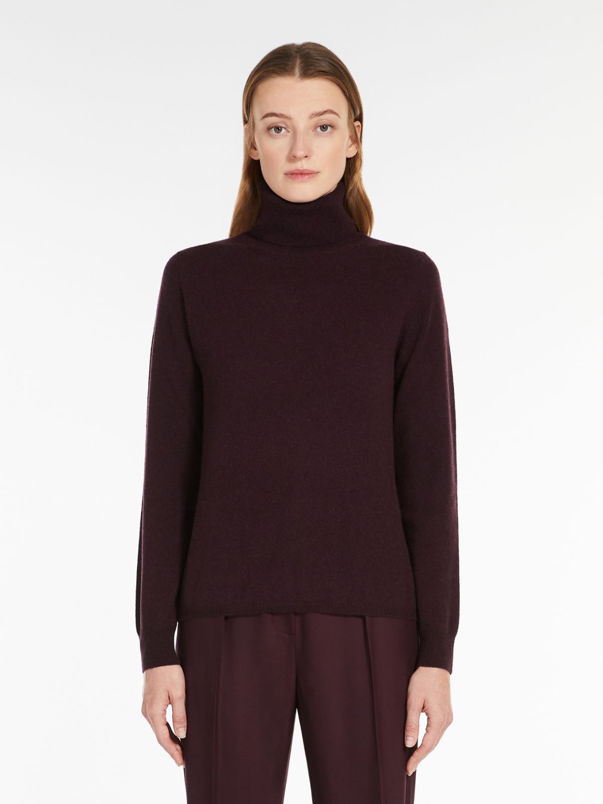 Wool and cashmere yarn mock polo-neck sweater - AUBERGINE - Max Mara - 2