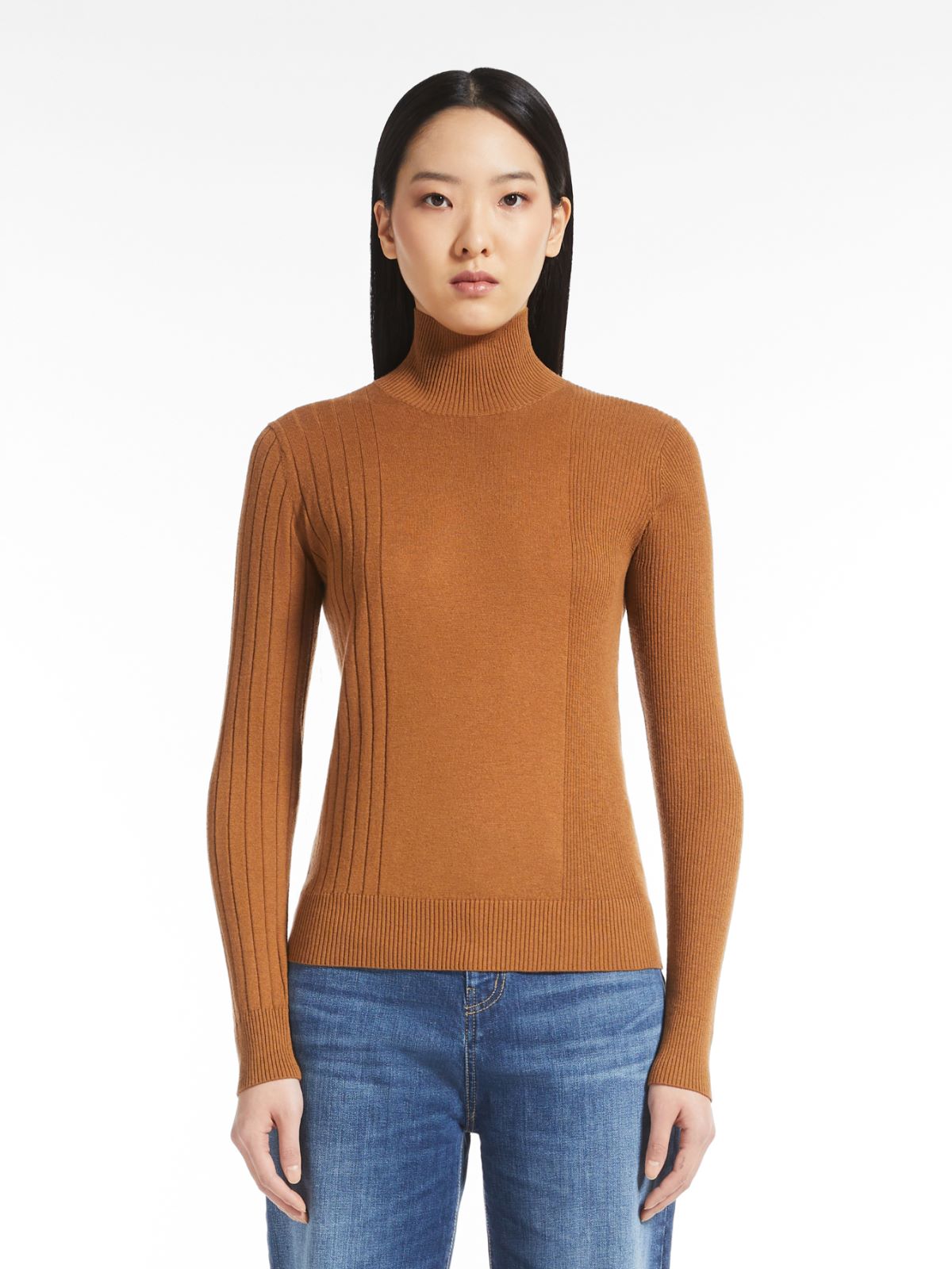 Mock-Neck-Pullover aus Seide und Wolle - KARAMELL - Max Mara - 2