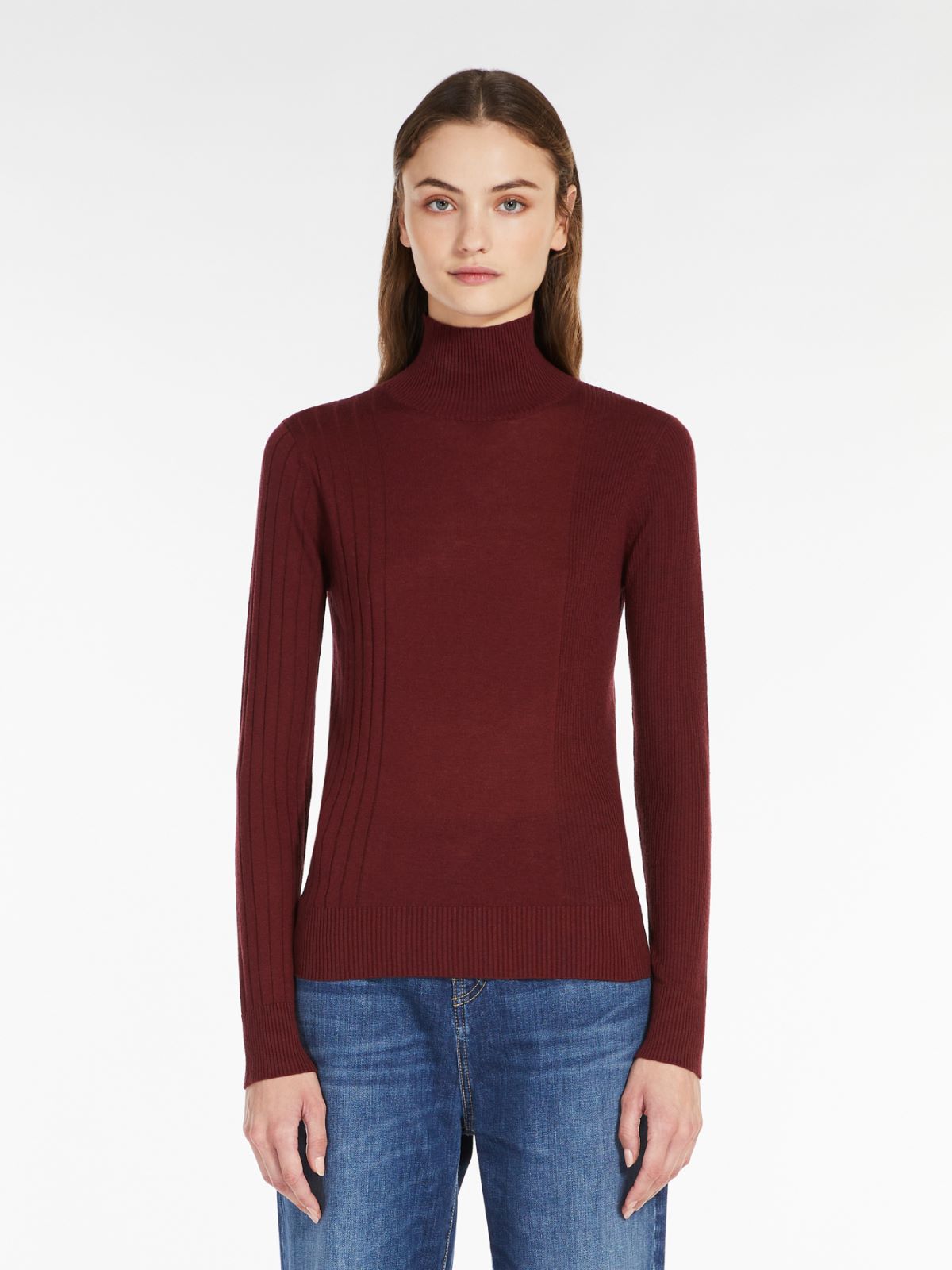 Silk and wool polo-neck sweater - WINE-COLOURED - Max Mara - 2