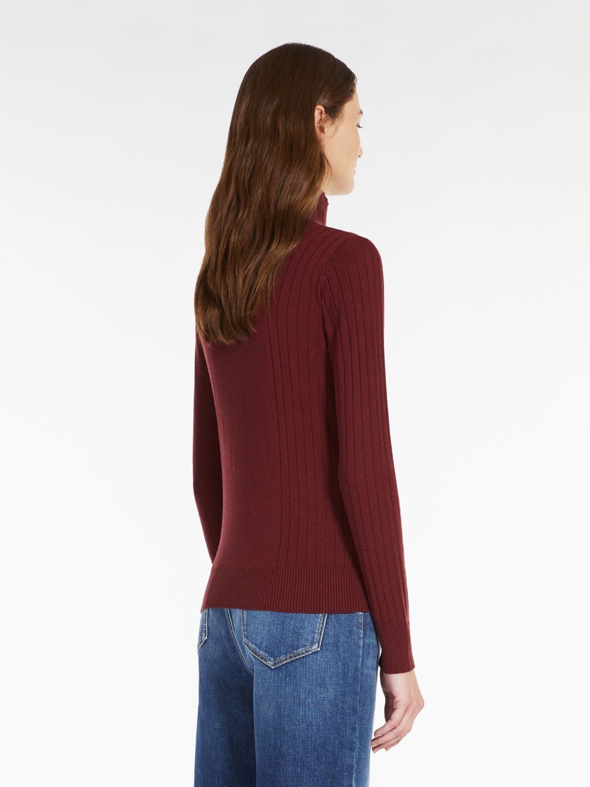 Silk and wool polo-neck sweater - WINE-COLOURED - Max Mara - 3