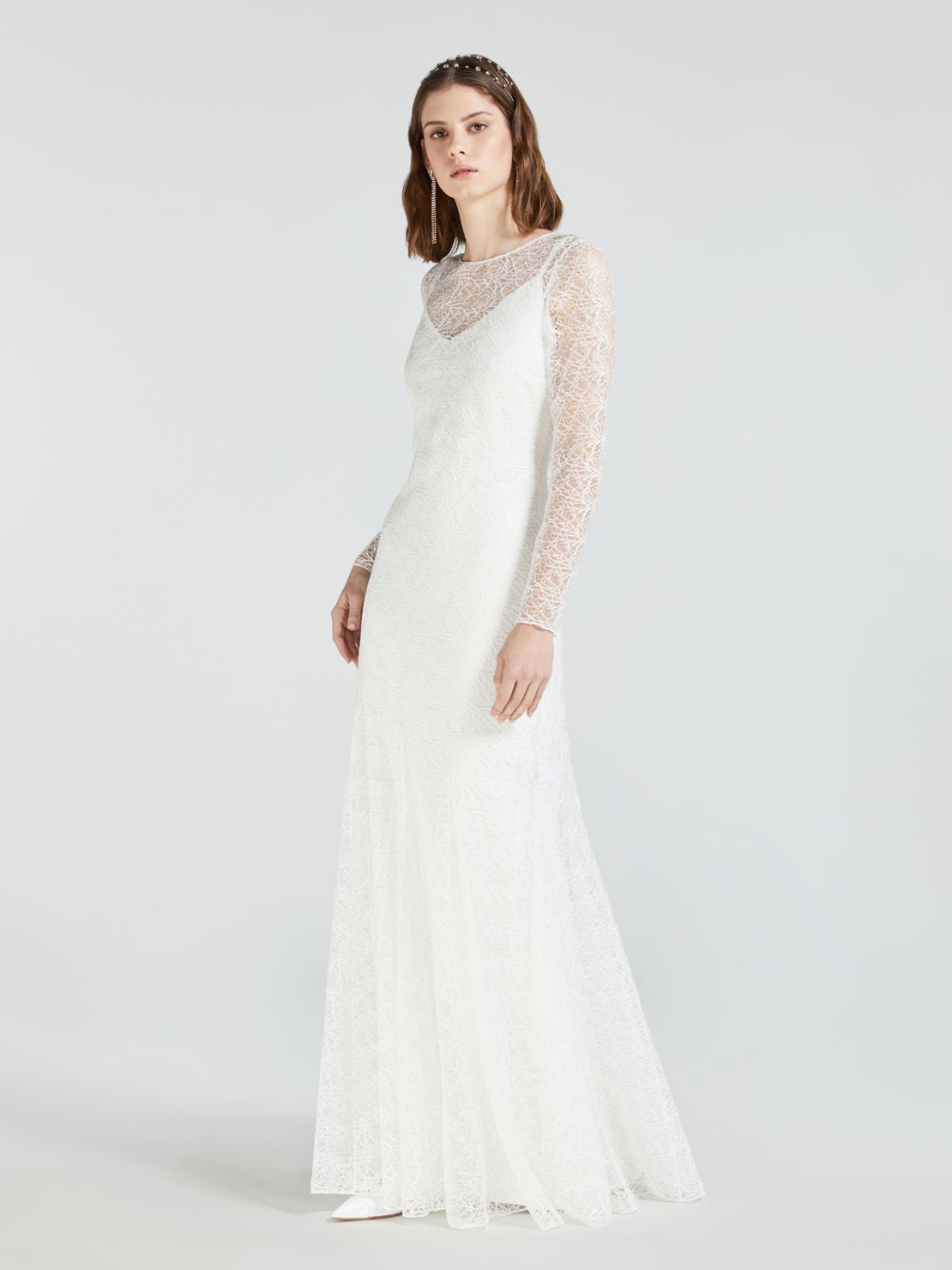 Embroidered tulle and cady dress - OPTICAL WHITE - Max Mara