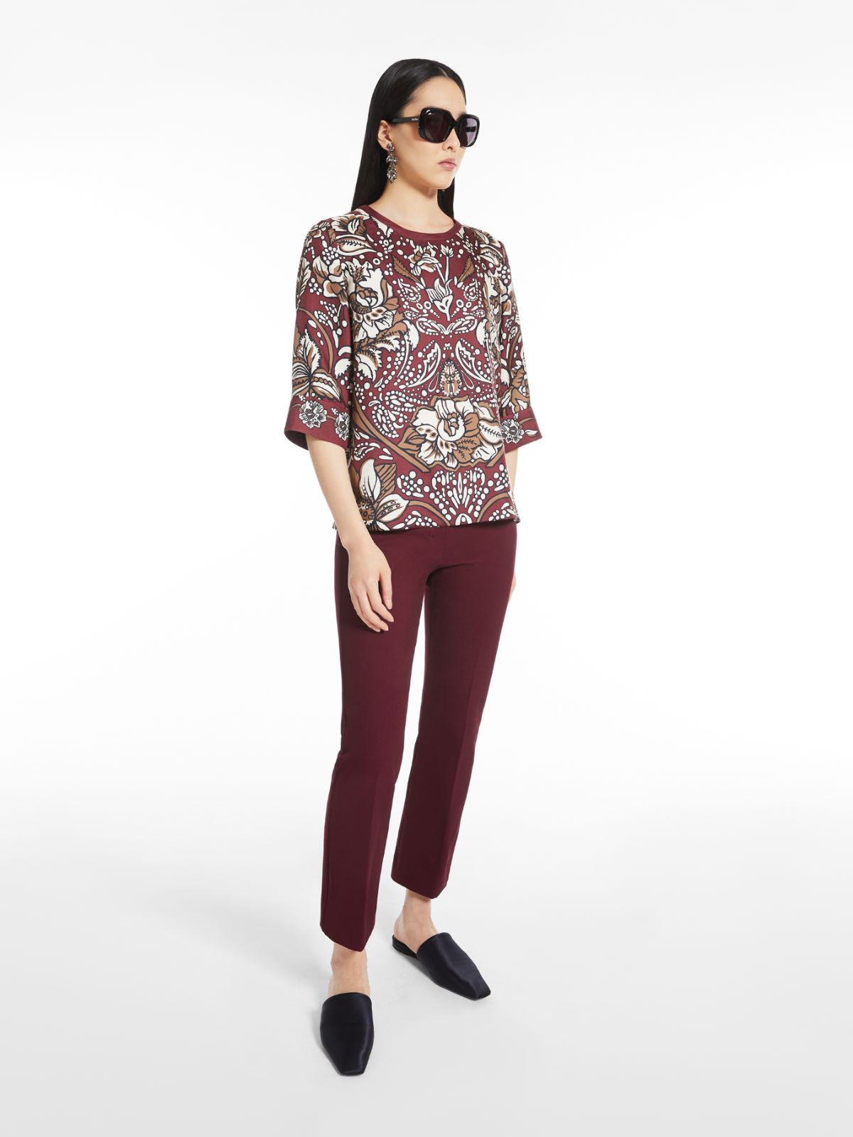 Stretch cotton-blend trousers - DARK RED - Max Mara