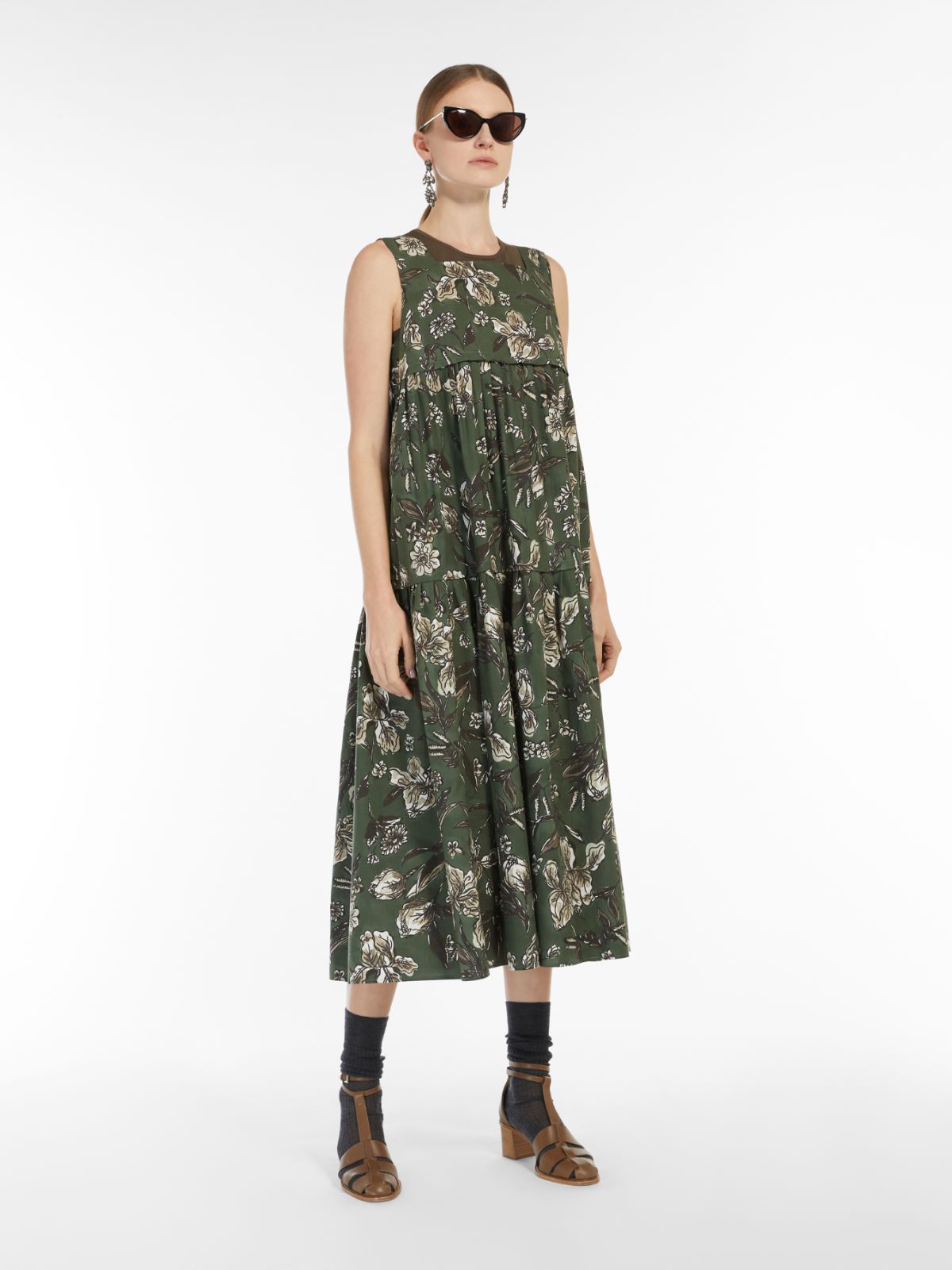 Printed cotton dress - SAGE GREEN - Max Mara