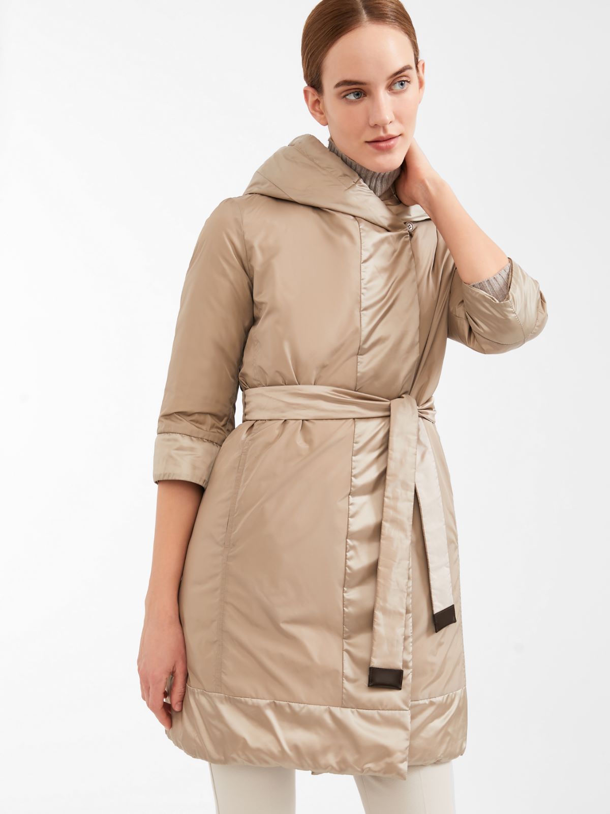 Reversible robe coat in water-resistant satin - BEIGE - Max Mara - 5