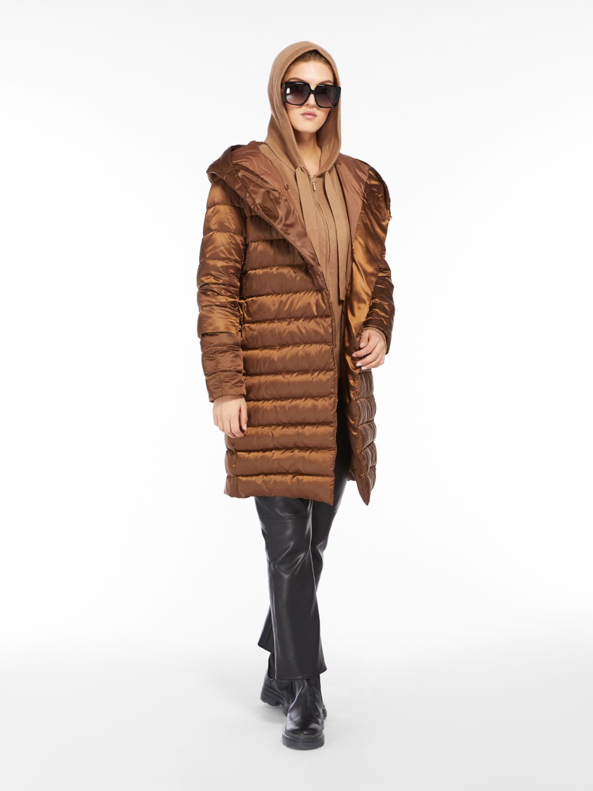 Reversible robe coat in water-resistant satin - TOBACCO - Max Mara