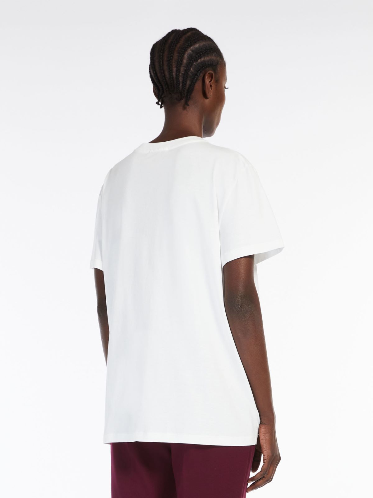 Embroidered cotton T-shirt - IVORY - Max Mara - 3