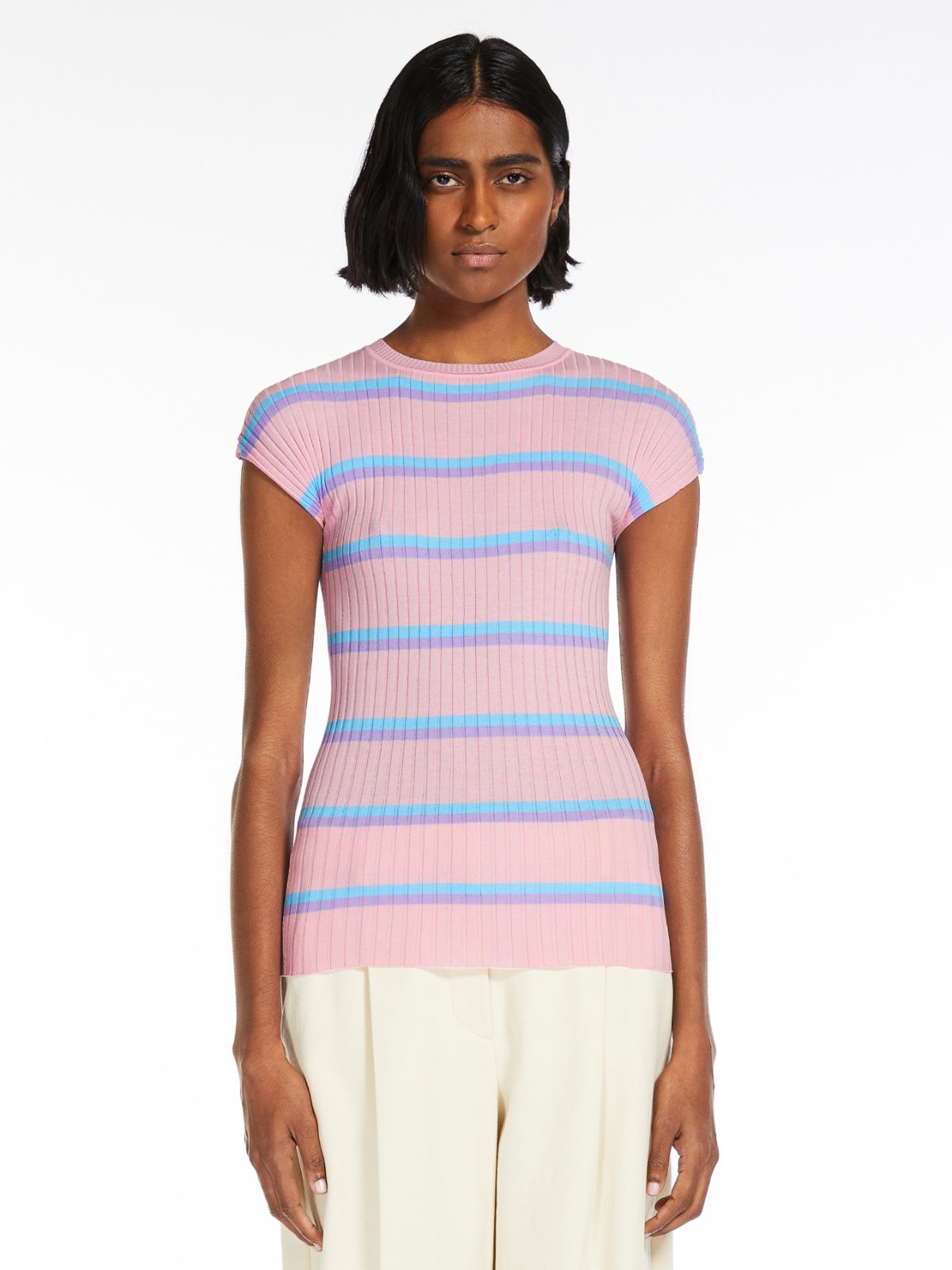Striped cotton T-shirt - PINK - Max Mara - 2