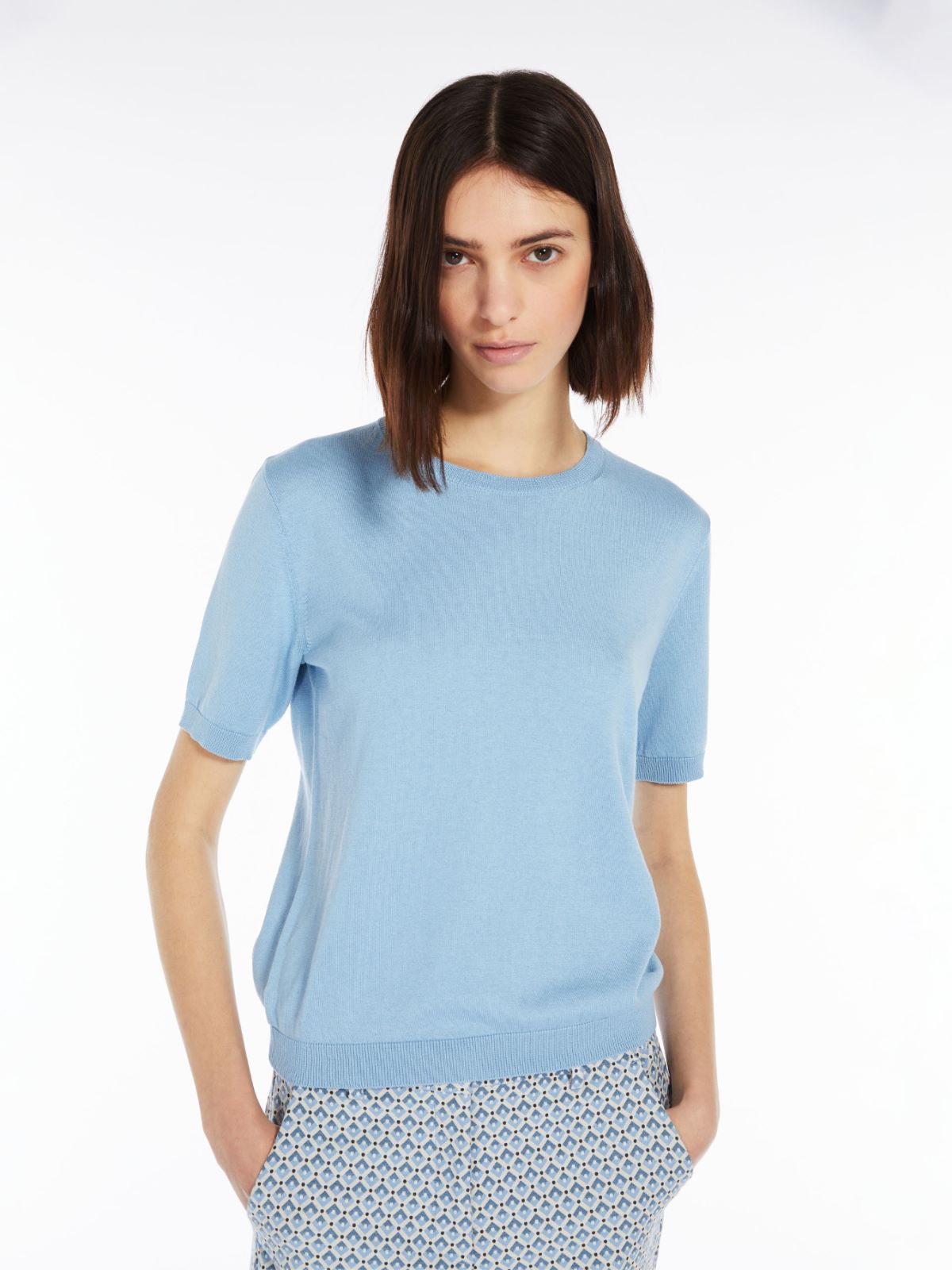 Silk-blend T-shirt - LIGHT BLUE - Max Mara - 4