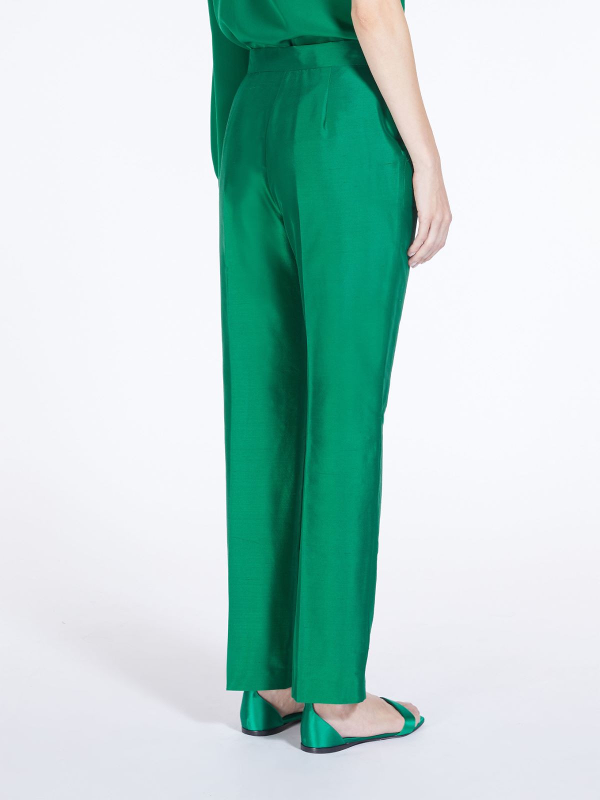 Silk shantung trousers - EMERALD - Max Mara - 3