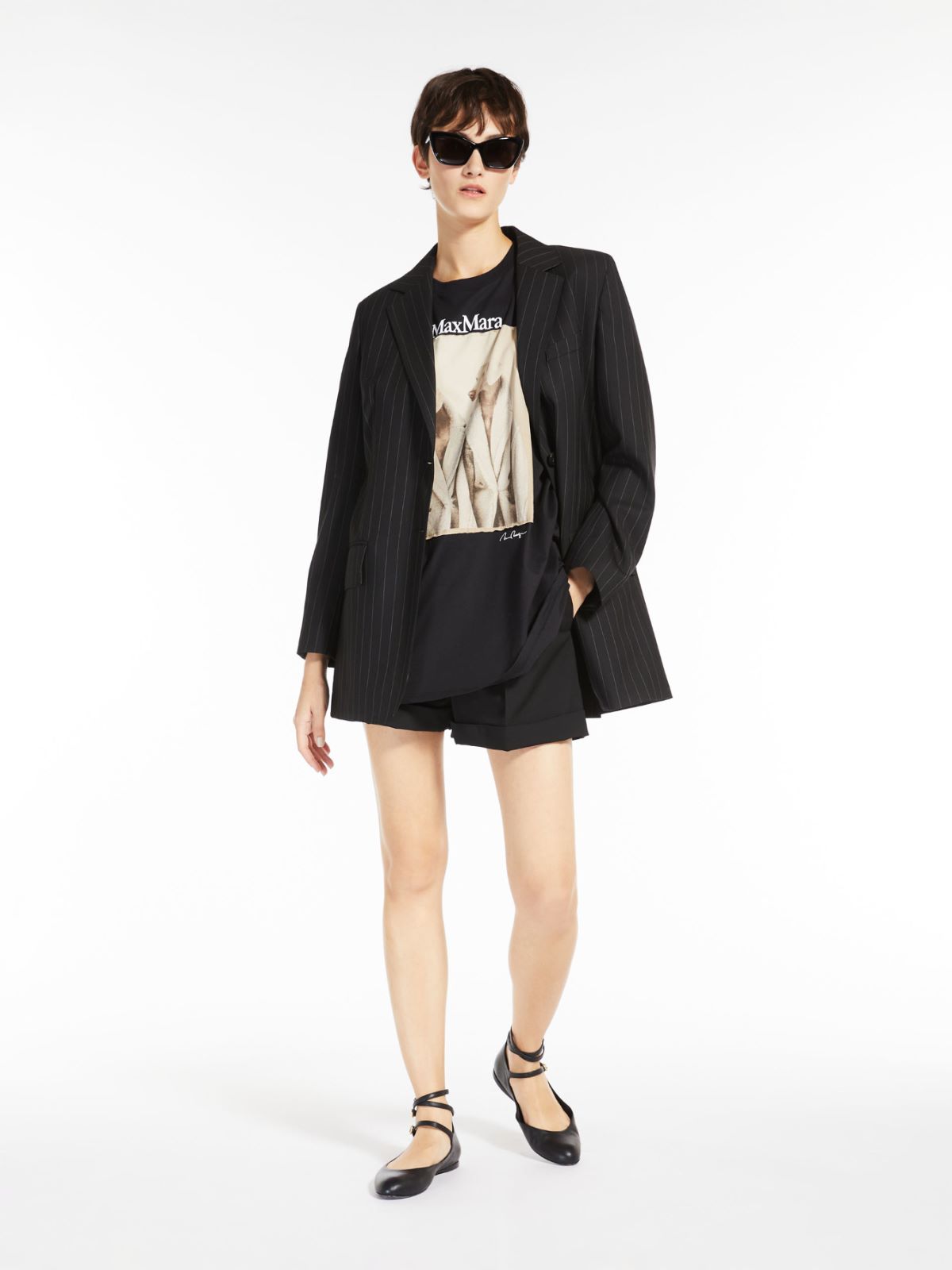 Single-breasted blazer in pinstriped wool - BLACK - Max Mara