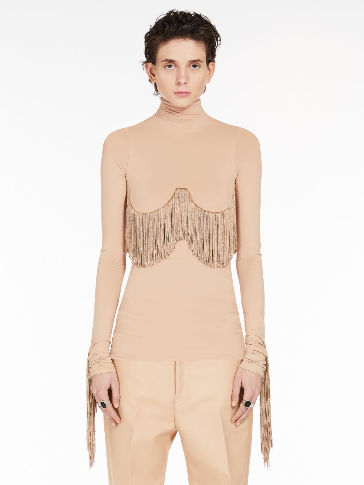 Long fringe-adorned mock polo-neck sweater - NUDO - Max Mara - 2