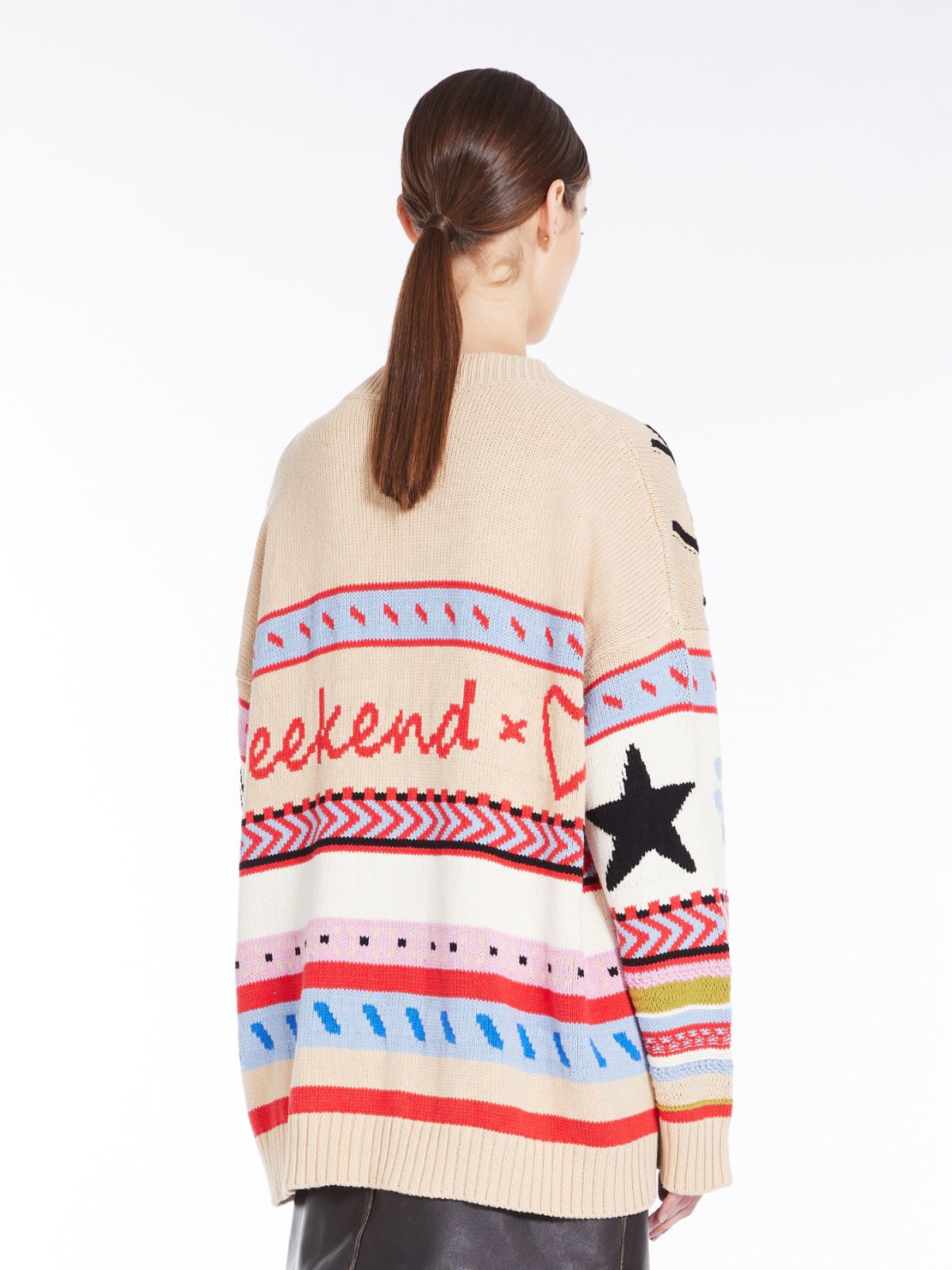 Oversized jacquard cotton cardigan - BEIGE - Max Mara - 3