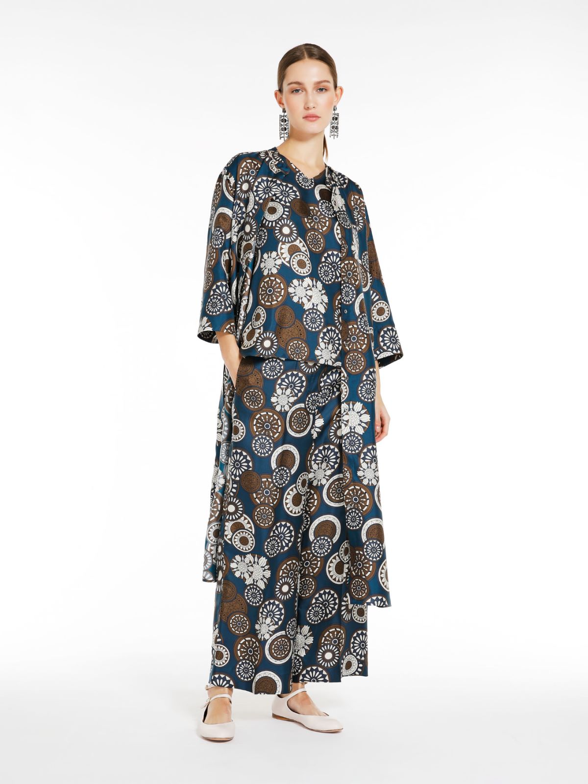 Fluid printed silk trousers - NAVY - Max Mara