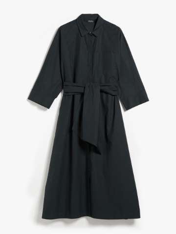 MAX MARA Size 8 Black Popin Cotton Wrap Long Sleeve Dress