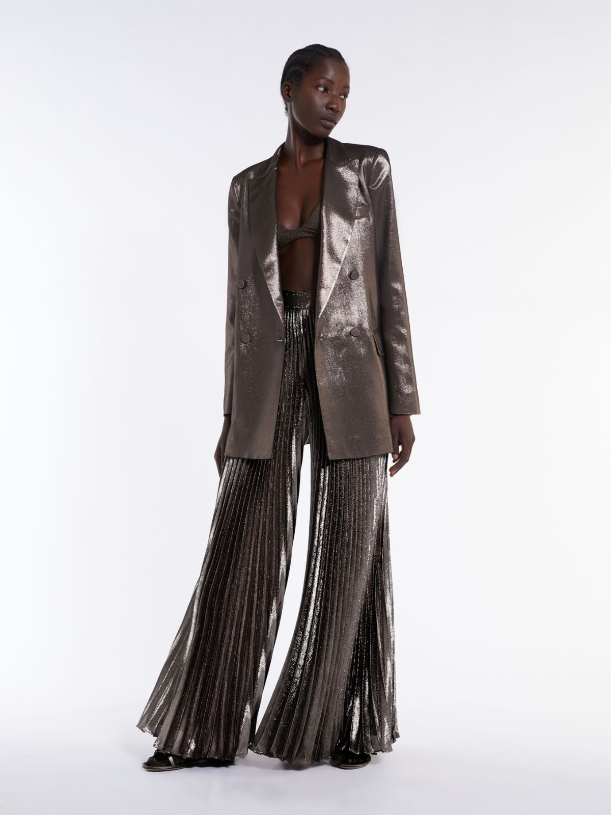 Shop Max Mara Lamé Silk Charmeuse Jacket In Bronze