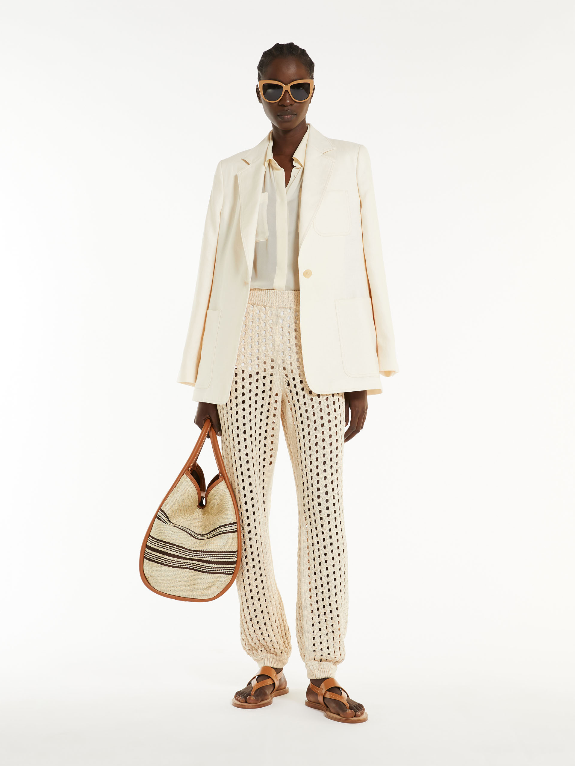 Einreihiger Blazer aus Leinen, creme |  