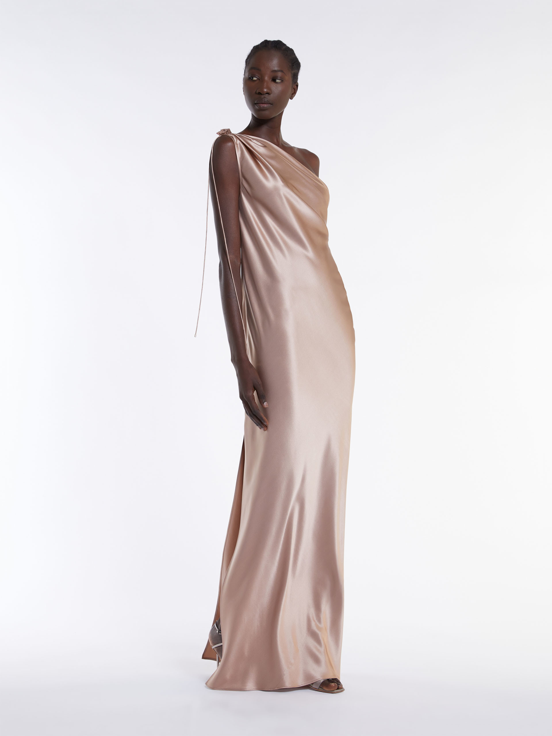 One-Shoulder-Kleid aus Seidensatin, bronze |  