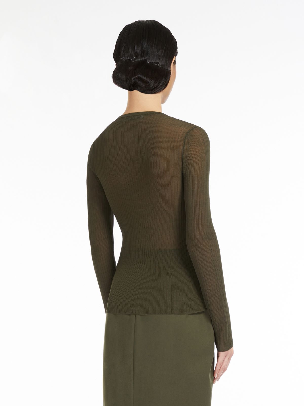 Ribbed silk jumper, olive green | 